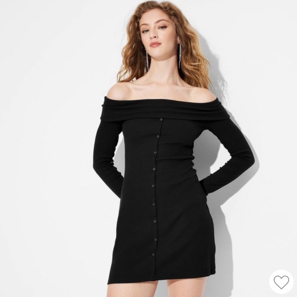 •WILD FABLE• Black Off-Shoulder Long Sleeve Sweater Dress